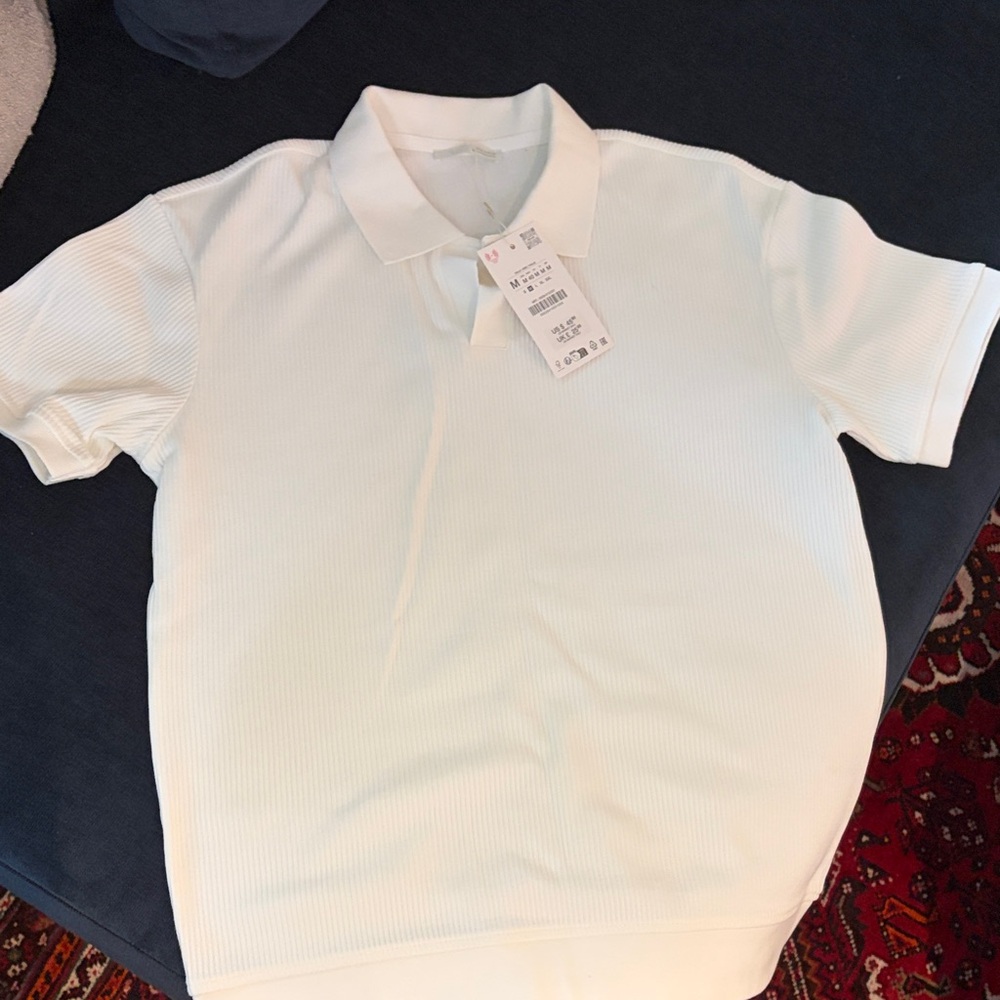 Zara NWT White Ribbed Polo Shirt
